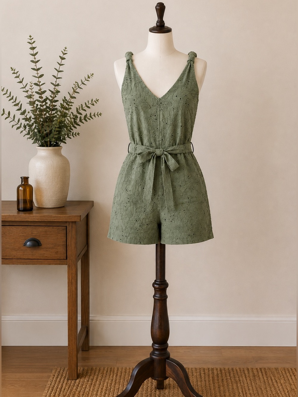 Zara The Nara Sage Green Eyelet Embroidered Romper S Boho Cottagecore